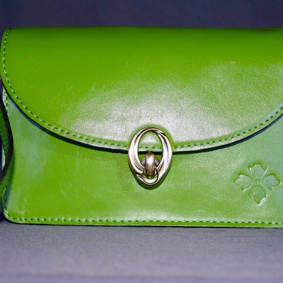 Patricia Nash "Bella" Leather Crossbody Bag Foliage Green Brass Hardware - Picture 3 of 5